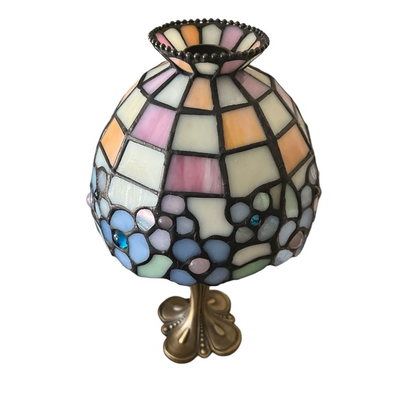 STAINED GLASS CANDLEHOLDER, vintage leaded glass table light, mini candle holder - Picture 2 of 3
